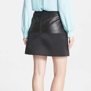 Halogen/NORDSTROM New Genuine LEATHER Wrap Scuba Moto SKIRT Sz 4 Business Black